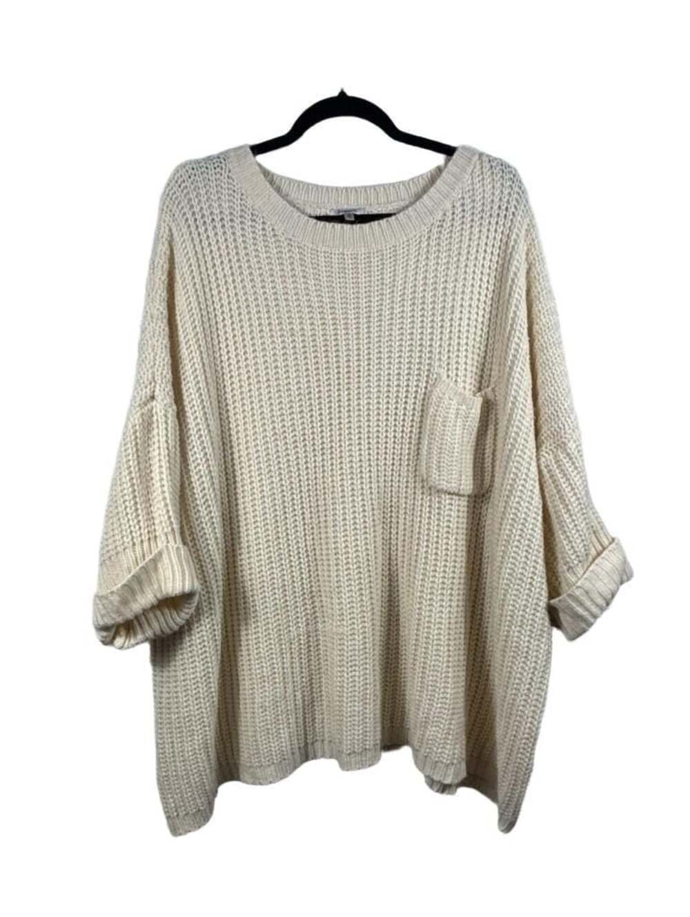 J.O.A. Beige Chunky Knit Oversized Sweater with Front Pocket